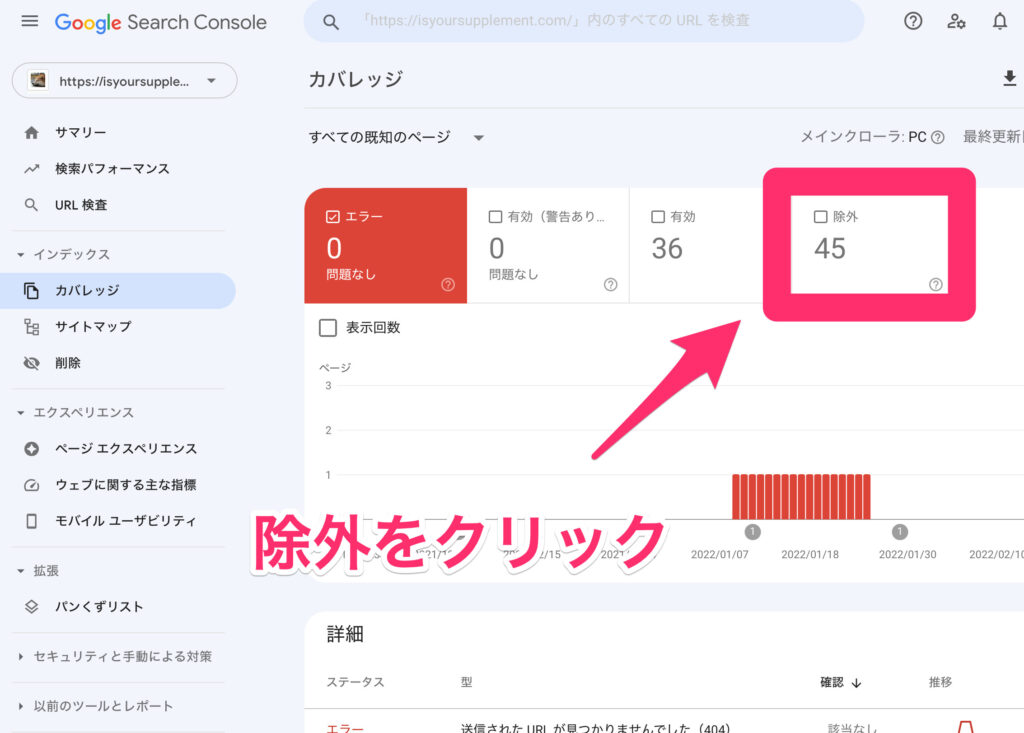 カバレッジの「除外」をクリック